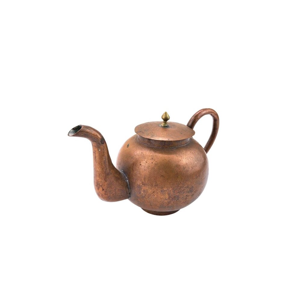 Antique Copper Teapot With Brass Knob Lid China Chinese Patina Kettle Primitive - Picture 6 of 13